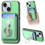 For iPhone 15 Plus Retro Folding Ring Holder Card Bag MagSafe Phone Case(Green)