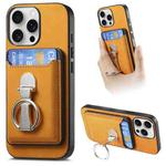 For iPhone 15 Pro Retro Folding Ring Holder Card Bag MagSafe Phone Case(Yellow)