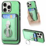 For iPhone 15 Pro Retro Folding Ring Holder Card Bag MagSafe Phone Case(Green)