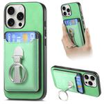 For iPhone 15 Pro Max Retro Folding Ring Holder Card Bag MagSafe Phone Case(Green)