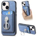 For iPhone 14 Retro Folding Ring Holder Card Bag MagSafe Phone Case(Blue)