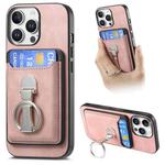 For iPhone 14 Pro Retro Folding Ring Holder Card Bag MagSafe Phone Case(Pink)