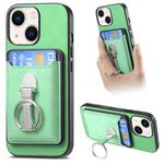 For iPhone 14 Plus Retro Folding Ring Holder Card Bag MagSafe Phone Case(Green)
