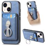 For iPhone 14 Plus Retro Folding Ring Holder Card Bag MagSafe Phone Case(Blue)