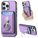 For iPhone 14 Pro Max Retro Folding Ring Holder Card Bag MagSafe Phone Case(Purple)