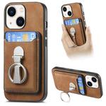 For iPhone 13 Retro Folding Ring Holder Card Bag MagSafe Phone Case(Brown)