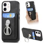 For iPhone 12 Retro Folding Ring Holder Card Bag MagSafe Phone Case(Black)