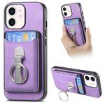 For iPhone 11 Retro Folding Ring Holder Card Bag MagSafe Phone Case(Purple)