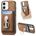 For iPhone 11 Retro Folding Ring Holder Card Bag MagSafe Phone Case(Brown)