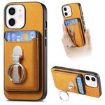 For iPhone 11 Retro Folding Ring Holder Card Bag MagSafe Phone Case(Yellow)