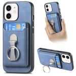 For iPhone 11 Retro Folding Ring Holder Card Bag MagSafe Phone Case(Blue)