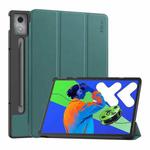 For Lenovo Xiaoxin Pad Pro 12.7 2025 ENKAY Tri-fold Custer Texture Platic Leather Smart Tablet Case(Dark Green)