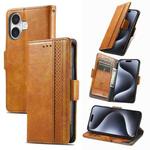 For iPhone 16 CaseNeo Splicing Dual Magnetic Buckle Leather Phone Case(Khaki)