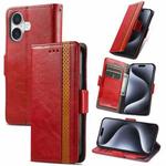 For iPhone 16 CaseNeo Splicing Dual Magnetic Buckle Leather Phone Case(Red)