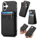 For iPhone 16 Carbon Fiber MagSafe Vertical Flip Card Bag Phone Case(Black)