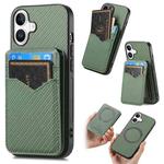 For iPhone 16 Carbon Fiber MagSafe Vertical Flip Card Bag Phone Case(Green)