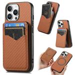 For iPhone 16 Pro Carbon Fiber MagSafe Vertical Flip Card Bag Phone Case(Brown)