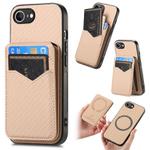 For iPhone 16e Carbon Fiber MagSafe Vertical Flip Card Bag Phone Case(Khaki)
