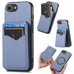 For iPhone 16e Carbon Fiber MagSafe Vertical Flip Card Bag Phone Case(Blue)