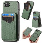 For iPhone 16e Carbon Fiber MagSafe Vertical Flip Card Bag Phone Case(Green)