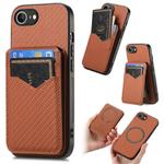 For iPhone 16e Carbon Fiber MagSafe Vertical Flip Card Bag Phone Case(Brown)