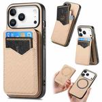 For iPhone 17 Pro Carbon Fiber MagSafe Vertical Flip Card Bag Phone Case(Khaki)