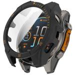 For Garmin Fenix 8 AMOLED 43mm Tempered Glass Film Integrated PC Watch Case(Black Orange)