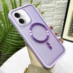 For iPhone 16 Bread 3 in 1 MagSafe Acrylic Hybrid Silicone Phone Case(Purple)