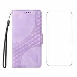 For iPhone 16 ENKAY Embossed Rhombus Starry Leather Phone Case with Screen Film(Purple)