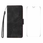 For Samsung Galaxy A06 4G ENKAY Embossed Rhombus Starry Leather Phone Case with Screen Film(Black)