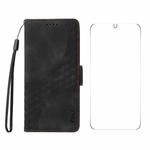 For Samsung Galaxy S25+ / S24+ 5G ENKAY Embossed Rhombus Starry Leather Phone Case with Screen Film(Black)