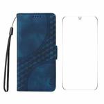 For Samsung Galaxy S25+ / S24+ 5G ENKAY Embossed Rhombus Starry Leather Phone Case with Screen Film(Blue)