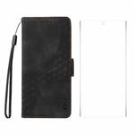 For Samsung Galaxy S25 Ultra 5G ENKAY Embossed Rhombus Starry Leather Phone Case with Screen Film(Black)