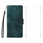 For Samsung Galaxy S25 Ultra 5G ENKAY Embossed Rhombus Starry Leather Phone Case with Screen Film(Green)