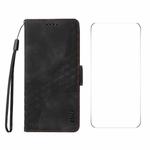 For Samsung Galaxy A36 / A56 ENKAY Embossed Rhombus Starry Leather Phone Case with Screen Film(Black)