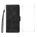 For Samsung Galaxy A56 ENKAY Embossed Rhombus Starry Leather Phone Case with Screen Film(Black)