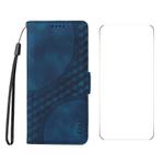 For Samsung Galaxy A56 ENKAY Embossed Rhombus Starry Leather Phone Case with Screen Film(Blue)