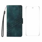 For Google Pixel 9 Pro ENKAY Embossed Rhombus Starry Leather Phone Case with Screen Film(Green)