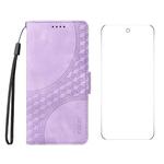 For Google Pixel 9 Pro ENKAY Embossed Rhombus Starry Leather Phone Case with Screen Film(Purple)