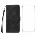 For Xiaomi 14T Pro ENKAY Embossed Rhombus Starry Leather Phone Case with Screen Film(Black)