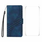 For Xiaomi 15 ENKAY Embossed Rhombus Starry Leather Phone Case with Screen Film(Blue)