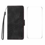 For Redmi K80 ENKAY Embossed Rhombus Starry Leather Phone Case with Screen Film(Black)