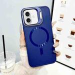 For iPhone 16 Plus CD Texture Frosted MagSafe Lens Holder Phone Case(Blue)