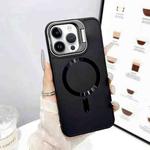 For iPhone 15 Pro CD Texture Frosted MagSafe Lens Holder Phone Case(Black)