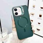 For iPhone 11 CD Texture Frosted MagSafe Lens Holder Phone Case(Green)