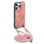 For iPhone 16 Pro Max Vintage Leather PC Back Cover Phone Case with Crossbody Strap(Pink)