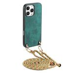 For iPhone 16 Pro Max Vintage Leather PC Back Cover Phone Case with Crossbody Strap(Green)