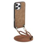 For iPhone 15 Pro Max Vintage Leather PC Back Cover Phone Case with Crossbody Strap(Brown)