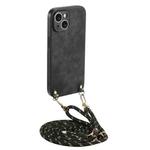 For iPhone 14 Plus Vintage Leather PC Back Cover Phone Case with Crossbody Strap(Black)