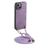 For iPhone 13 mini Vintage Leather PC Back Cover Phone Case with Crossbody Strap(Purple)